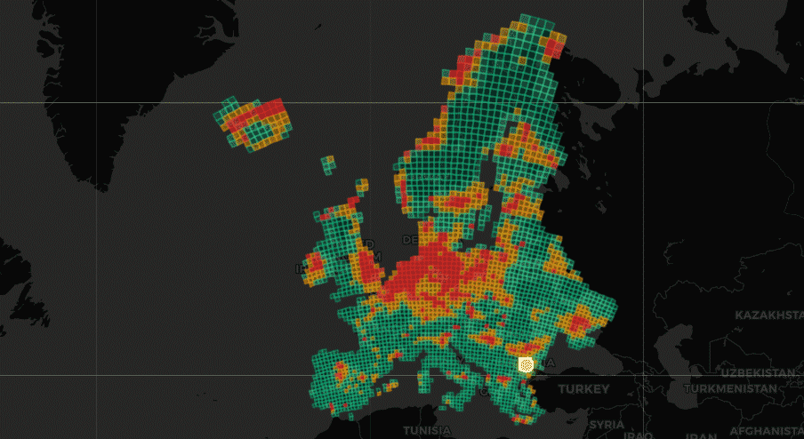 Outbreak risk prediction heatmap across Europe showing elevated risk zones